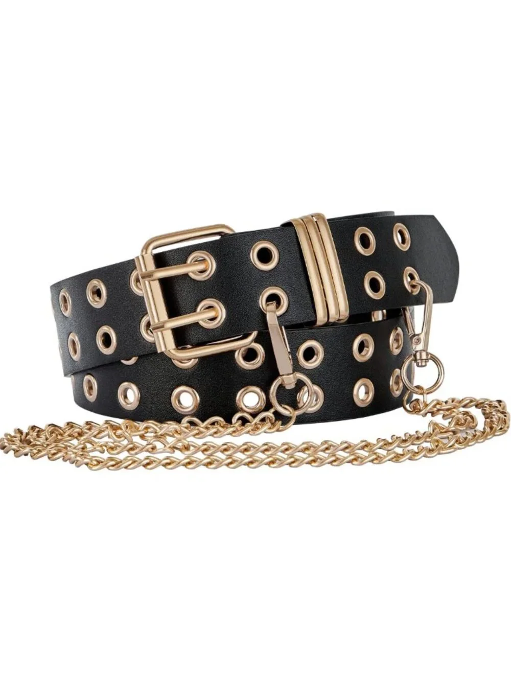 Punk Rock Grommet Leather Belt with Detachable Chain for Men & Women - Stylish
